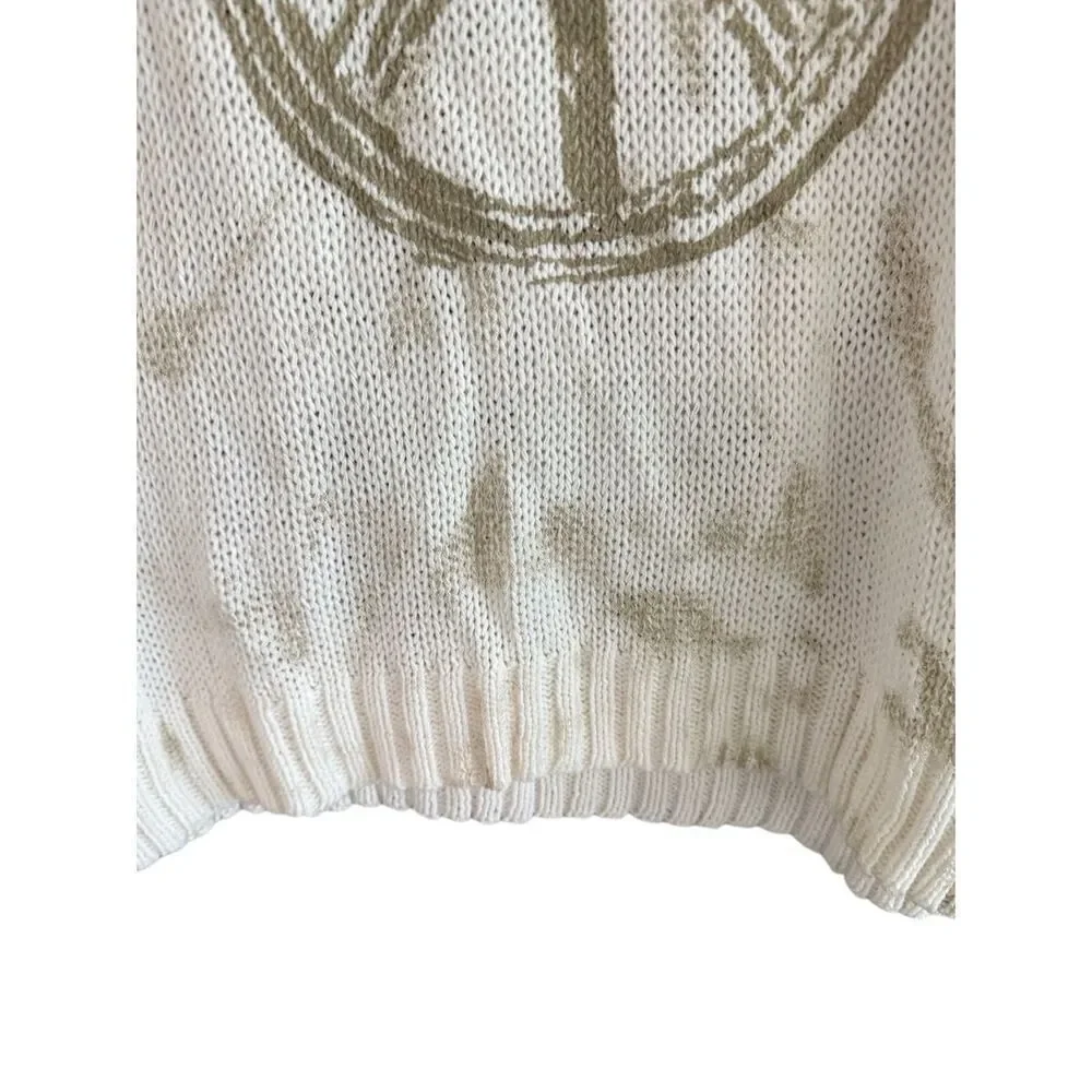 Wooded Ships Womens Beige Tie-Dye Peace Sign Raglan Pullover Sweater Size Medium